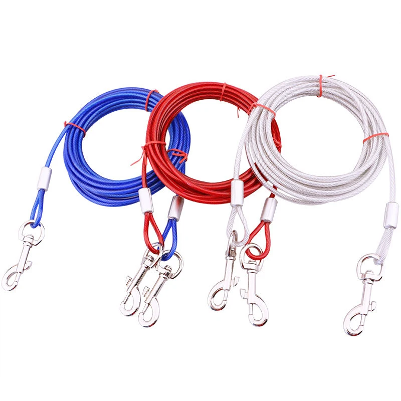 

Pet Tie Out Cable for Dogs Double Heads Steel Wire Tieout Leash Chew Resistant Dogs Metal Lea