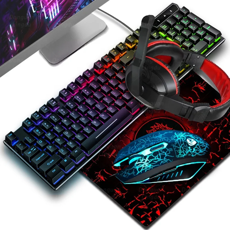 

StockSpot supply PC led tablet luminous RGB gaminger keyboards set, mouse, headset three four-piece suit 4in1 sets custom combos