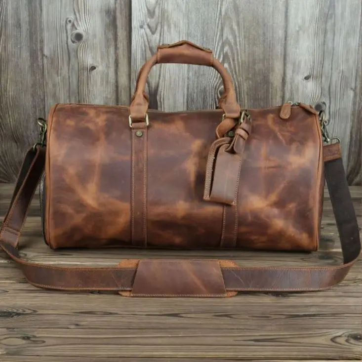 

Wholesale Compartment Travel Bag Business Men Crazy Horse Genuine Leather Travel Duffle Bag, Multied color