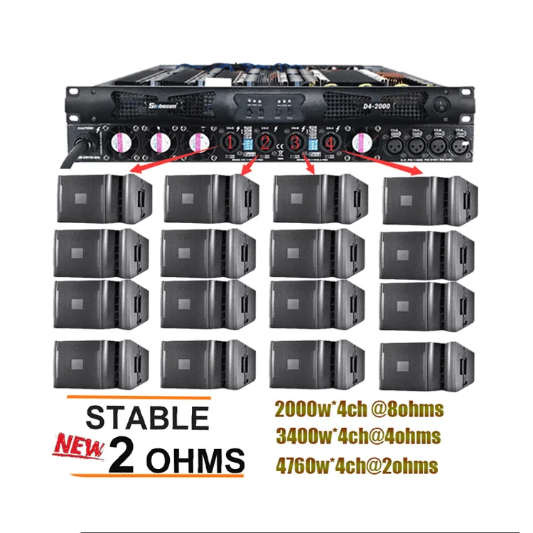 

2020 new amplifier D4-2000 professional 1u digital power amplifier 2 ohms stable 4650 watt dj amplifier line array