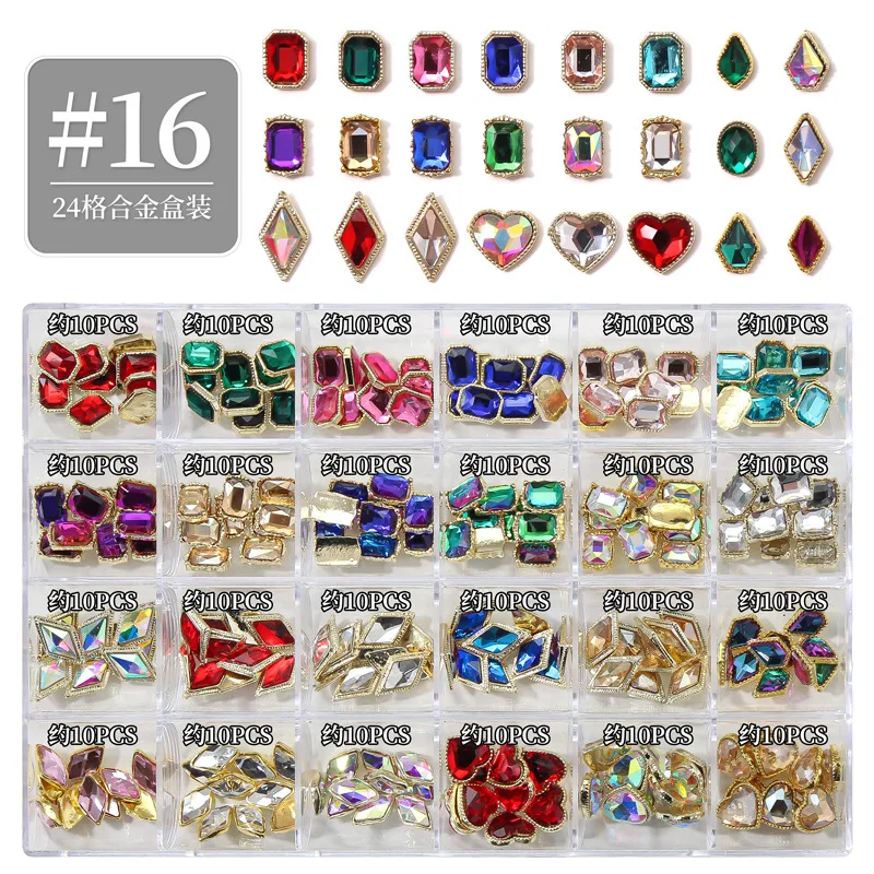 

Missbloom 24 Grids 3D Nail Gem Rhinestone Crystals Flatback Accessories Heart Luxury Nail Charm Set Kit, Colorful