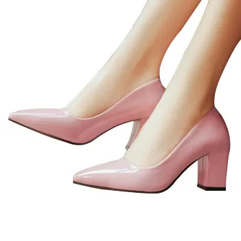 

High Quality PU Leather Pointed Toe Middle Heels Women Pump Office Shoes