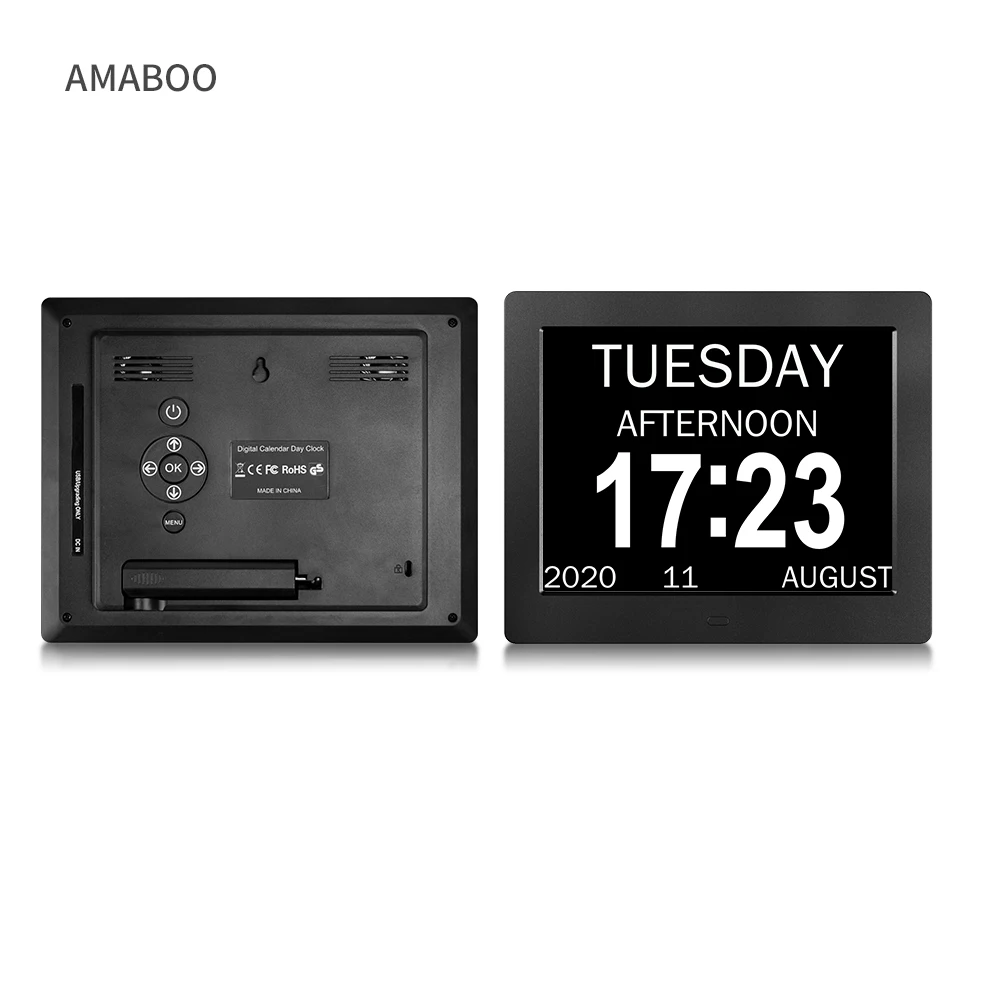 

Smart 8 iInch Black Plastic Alarm Small Blue tooth Calendar Day Of Week Bedside Photo Design Digital Alaram Clocks Clock, Black/white/wooden/drawing