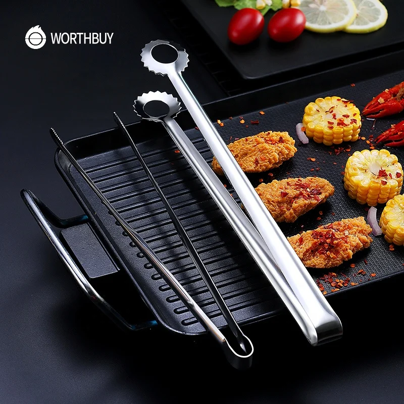 

WORTHBUY Food-grade SUS 304 Barbecue Tongs Toast Ice Bread Food Clip 304 Stainless Steel Serving Food Tongs BBQ Tongs
