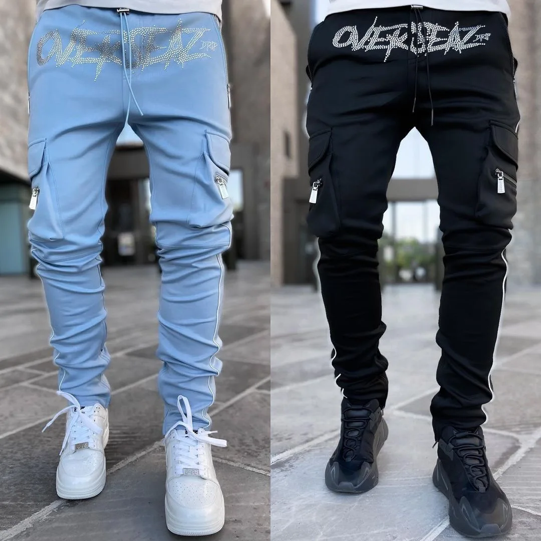 

2021 Leggings Cargo Stretch Sweatpants Slim Solid Color Gym Pants Jogger Reflect Running Training Jogging Pants Man