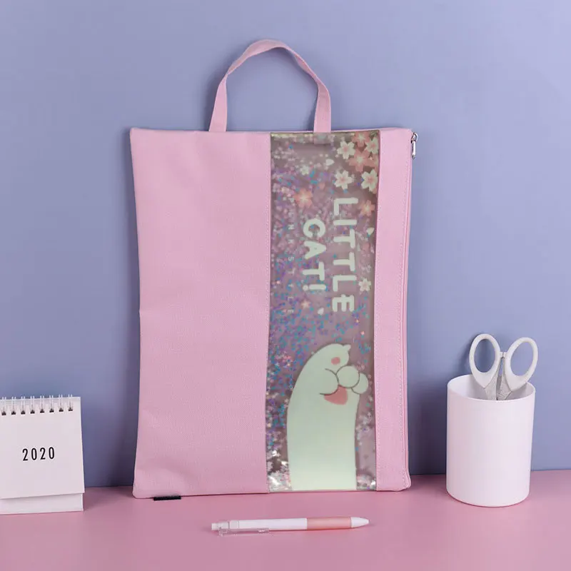 
Polyester A4 Document Bag TPU Translucent Zipper Stationery Pouch With Star Sequins Big A4 File Bag 