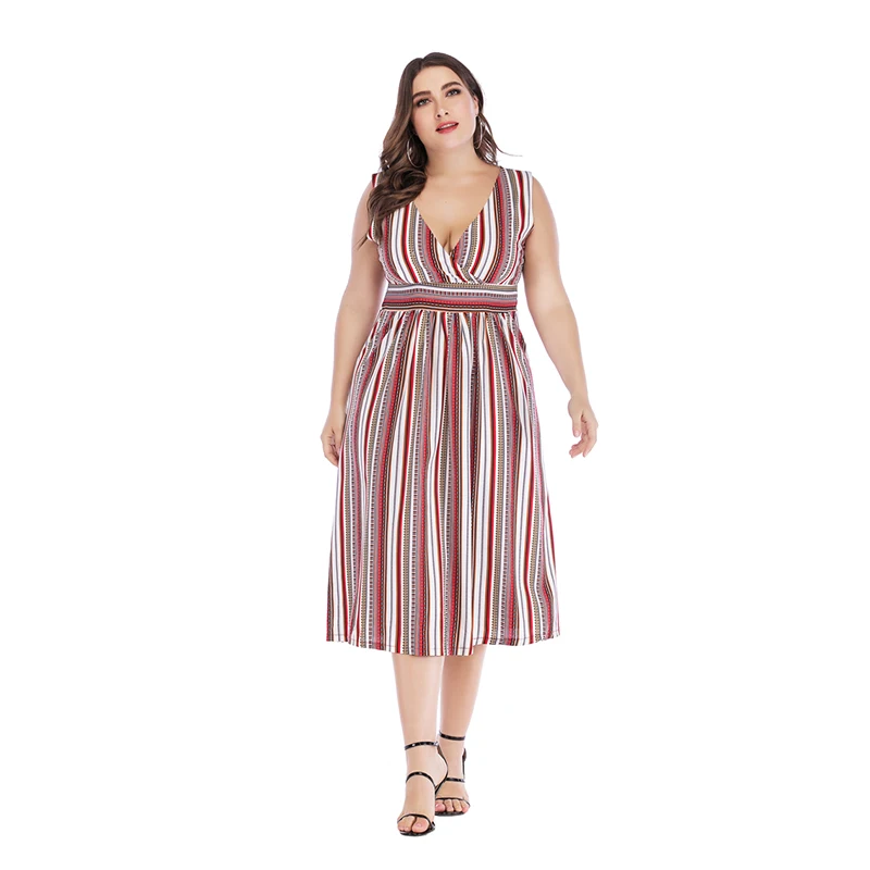 

2021 new arrival plus size xl-5xl women clothing casual print slip long Plus Size Bodycon Dress for Fat Woman