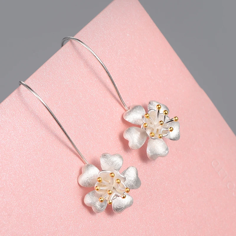 

925 Silver Manual personality Long flowers Earrings For Women Fashion Jewelry