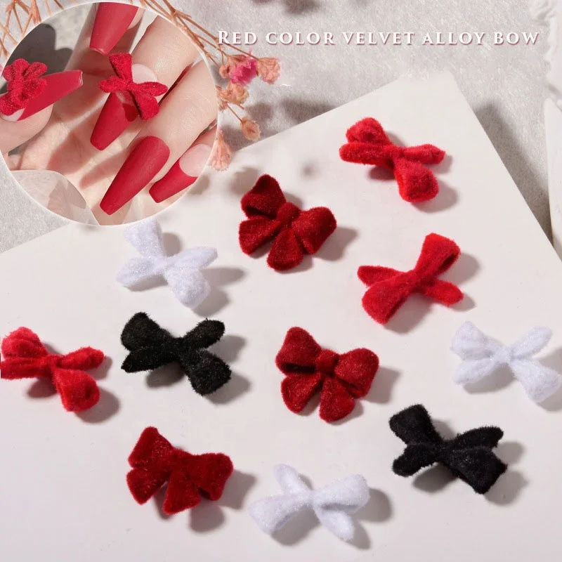 

Paso Sico Winter New Nail Ornaments Red Velvet Alloy Drill Colorful Ribbon Bow Nail Art Decoration Charms for Woman