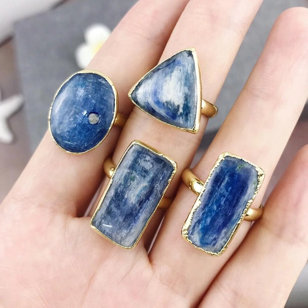 

LS-D1252 HOT Selling Blue Kyanite Stone Rings with Gold Plated Different Shapes Adjustable Size