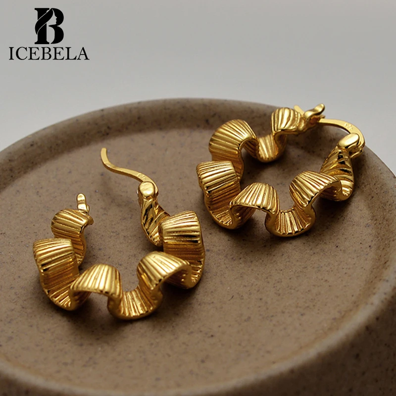 

Icebela S925 Sterling Silver Twisted Hoop Earrings Silver Wavy Twist Gold Hoop Sterling Silver Earring