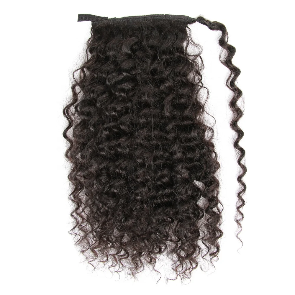 

100grams Natual Ponytail Virgin Hair Deep Wave Brazilian Hair, Natural black