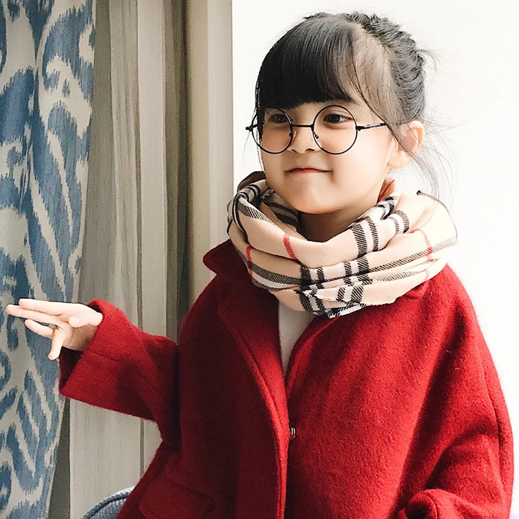 
Fashion design children unisex autumn winter shawl long tassel plaid scarf 