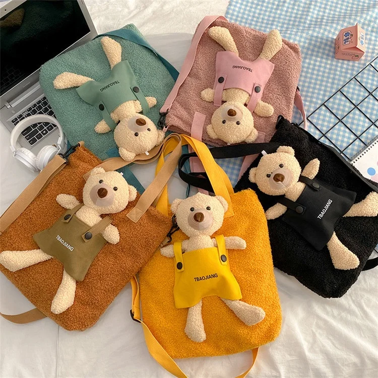 

Plush Bags Large Capacity Student Shoulder Portable Costumize Market 2021 Women Tote Bags, Black, yellow, pink, green and khaki