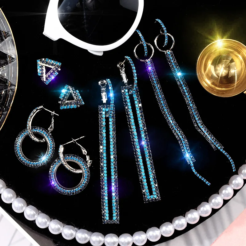 

2020 Fashion Bling Bling Big Hollow Round Circle Crystal Drop Rhinestone Earrings for Girls Party, As pic