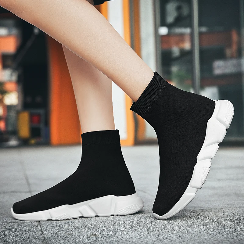 

Brand Custom Shoes Women and Mens Sports Trainers Sneakers Sock Running Shoes, Black,white+black