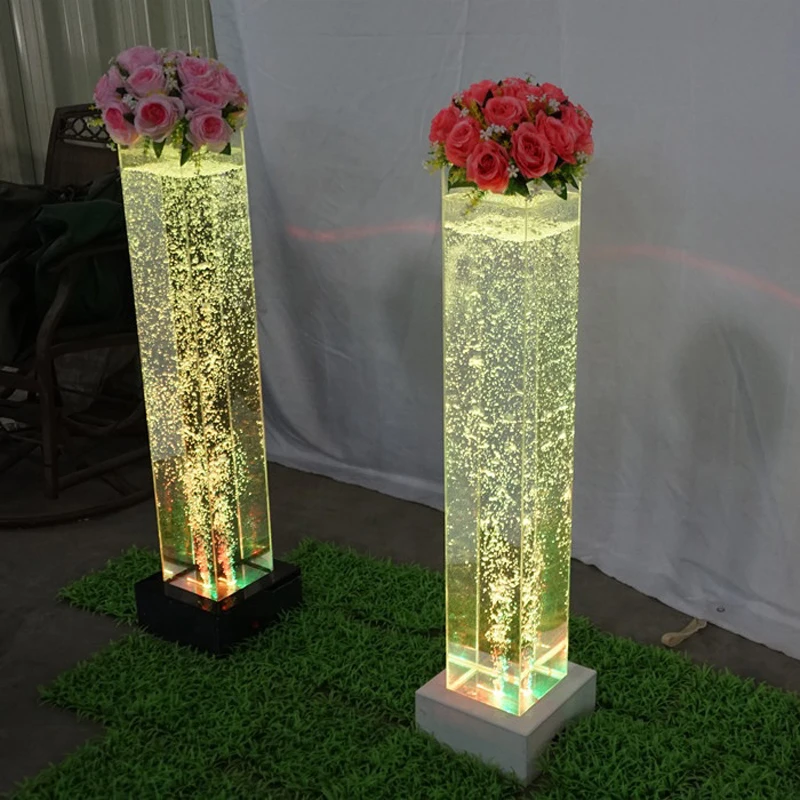 

Wedding Decoration Hotel Lobby Restaurant LED Light Color Changing Square Pillar Acrylic Water Bubble Column Flower Pillars, 16 colors changing