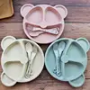 3PCS/lot ECO-friendly Tableware Feeding Food Plate Dishes Bowl Set With Spoon Fork Cartoon Baby Wheat straw Dinnerware Set