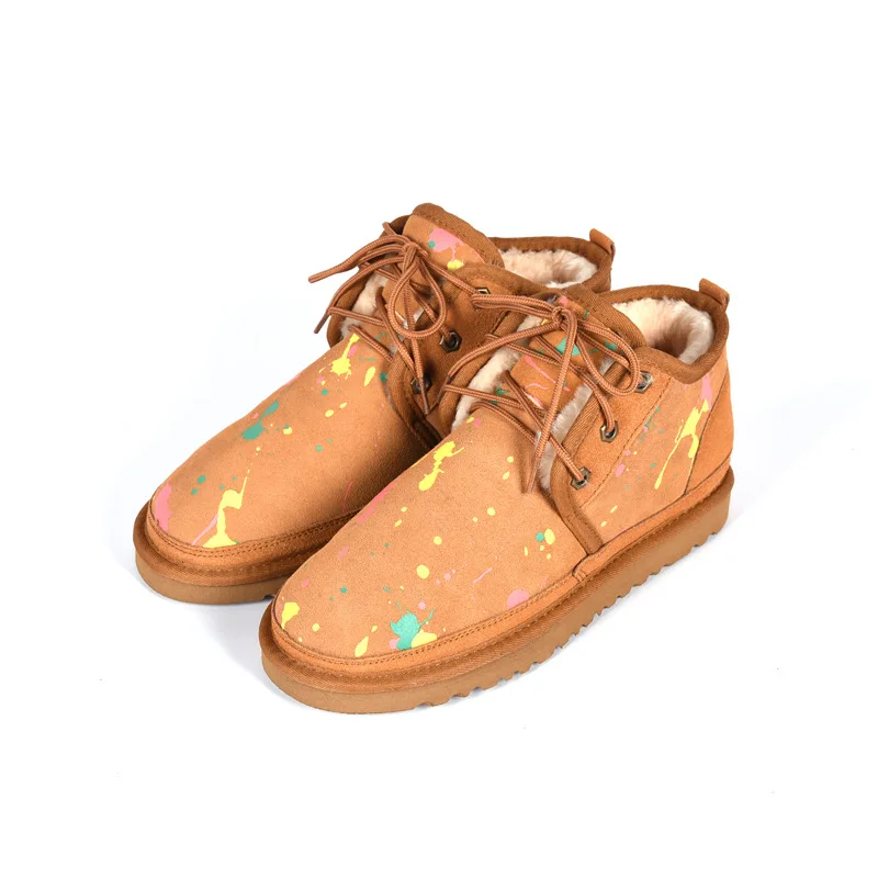 

Hot sale ladies Ankle snow boots 100% real wool and sheepskin kid and mommy Camouflage huggh winter boots for women and men