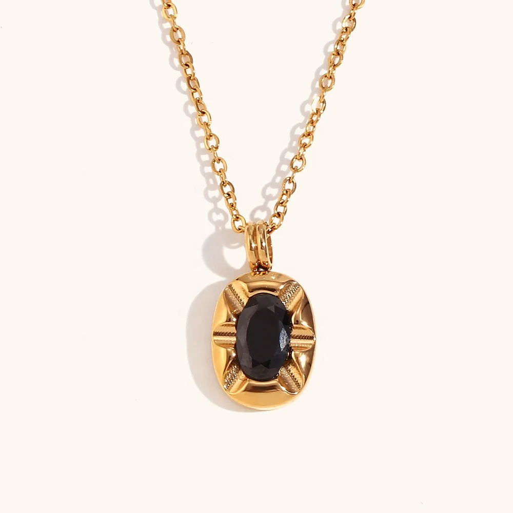 

Dingran Personalized Oval Black Zircon Pendant Necklace 18k PVD Gold Plated Tarnish Free Necklaces Jewelry