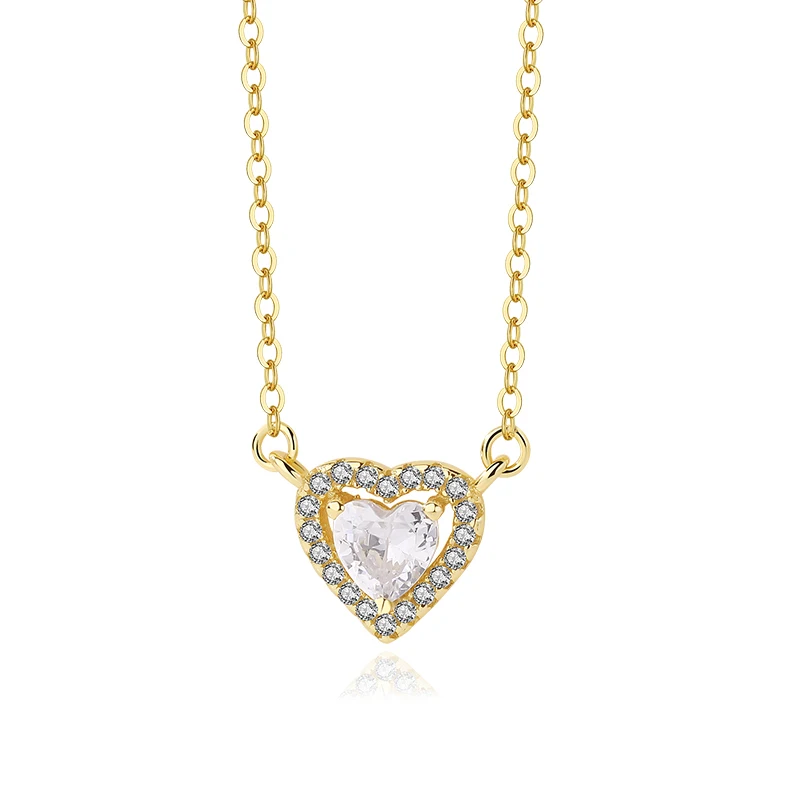 

Dainty Custom 925 Sterling Silver Cz Micro Pave Gold Plated Double Heart Hollow Diamond Pendant Necklace