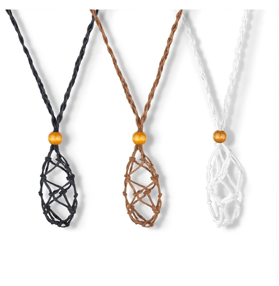 

Woven Netted Cord DIY Natural Crystal Pendant Necklace Braided Rope Chains necklace cord Chakra Tumble Healing Gemstone holder