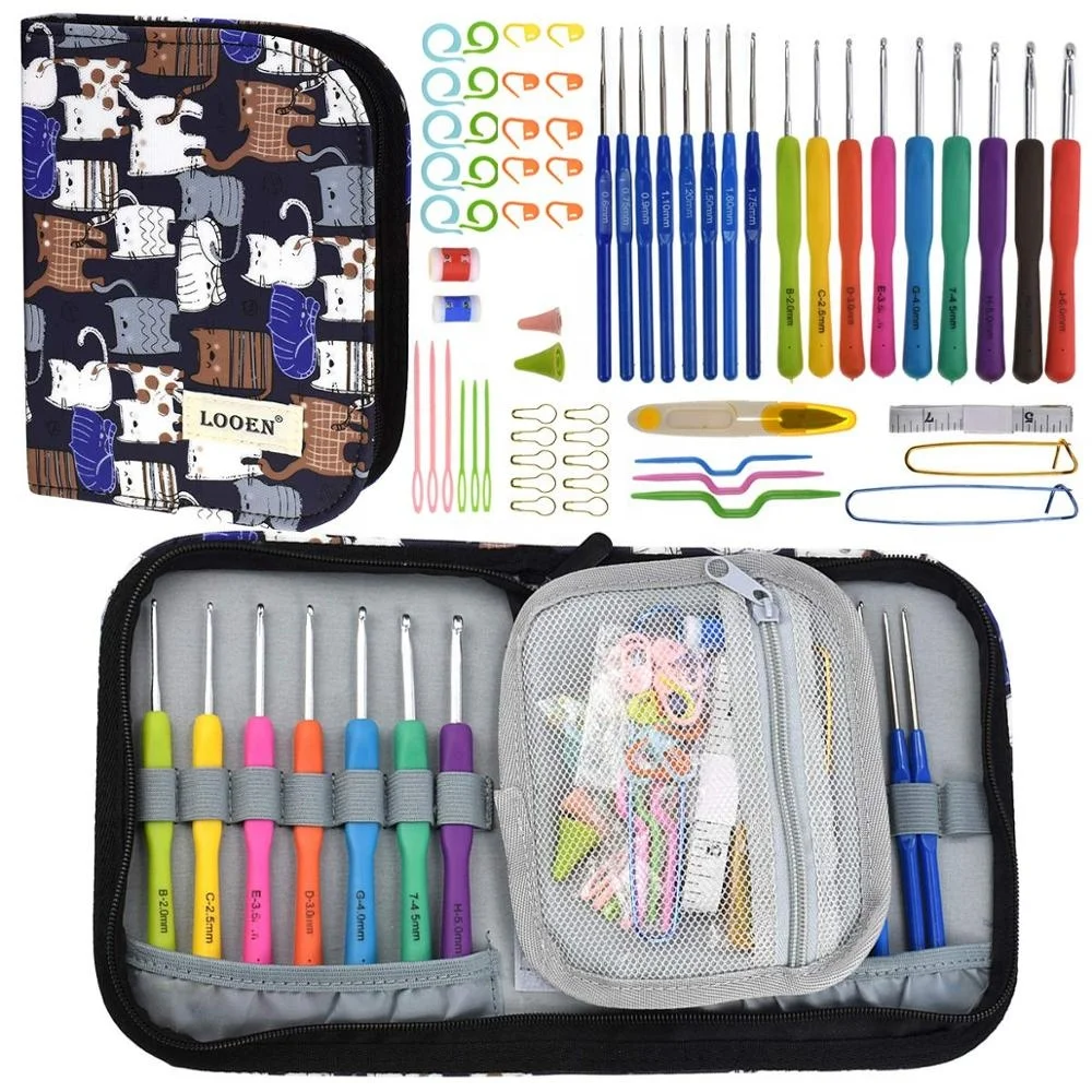 

Amazon Bestseller 72 PCS Knitting Needles Crochet Hook With Blue Case Soft Rubber Handle, Red, pink, blue, etc