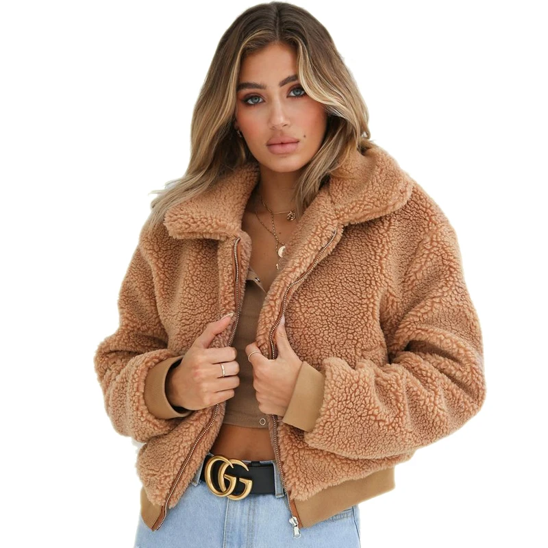 

New Collection Women Winter Plain Pocket Zipper Sherpa Fleece Heated Teddy Jacket, White,green,black,brown