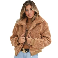 

New Collection Women Winter Plain Pocket Zipper Sherpa Fleece Heated Teddy Jacket