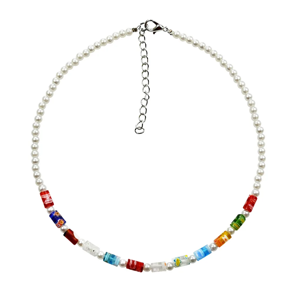 

European aAmazon New Products Seven Color Small Daisy Petals Glazed Bead Necklace Female String Pearl Choker Clavicl, Picture
