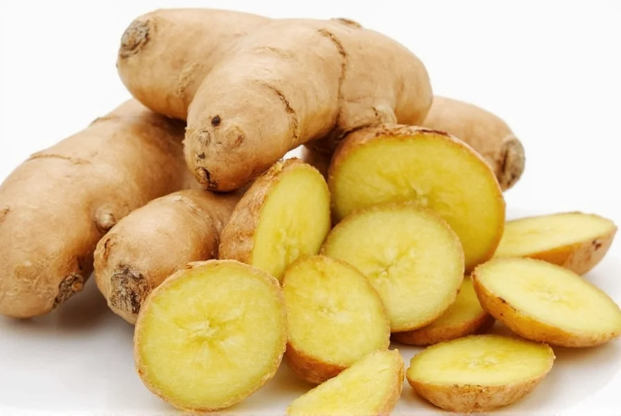 Various preparations of organic ginger root including fresh, dried, and tea forms
