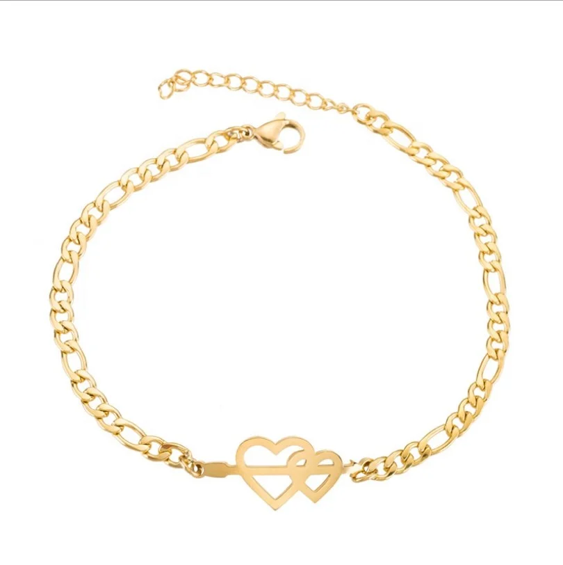 

Double heart bracelet gold 18 k steel bracelets for women jewelry