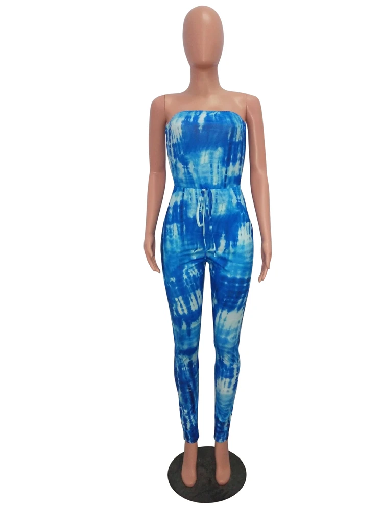 C3765 Fashion sexy sleeveless one-neck tie dyeing printed casual jumpsuit for woman 2019