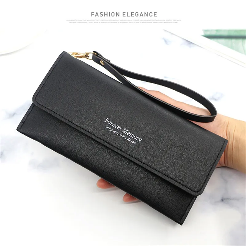 

Cheap black pu leather wallets for women fashionable long purse female money bag