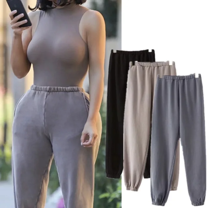 

Joggers Women Casual Loose Elastic Waist Sports Pants Solid Color Sweatpants Baggy Ankle-length Trousers Black Gray, Nude