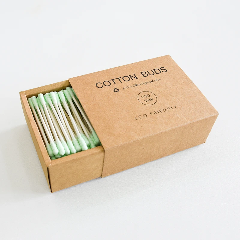 

No Plastic Hot Sale Biodegradable Cotton Bud Swab With Eco Friendly Paper Box, White/black/green/blue/yellow/pink