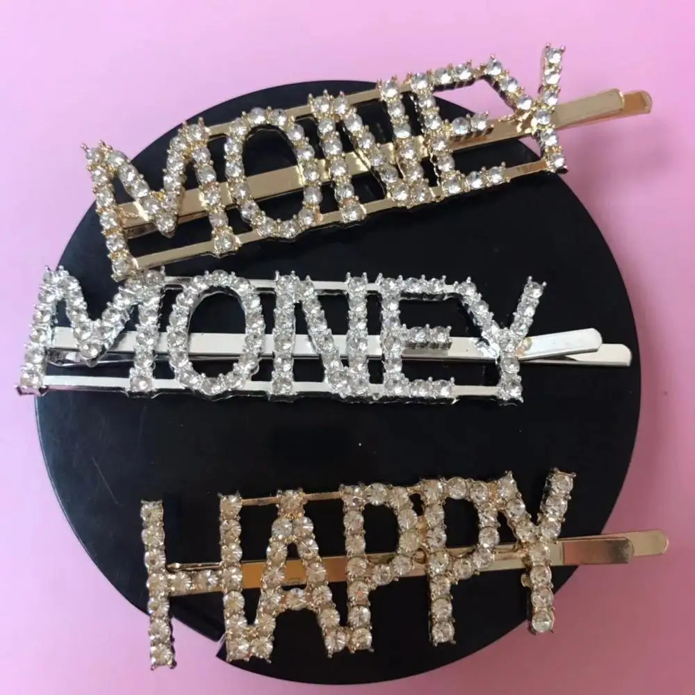 

FASHION English Letters Color Rhinestone Hairpin Pop Word Folder Hair Clips Wholesale