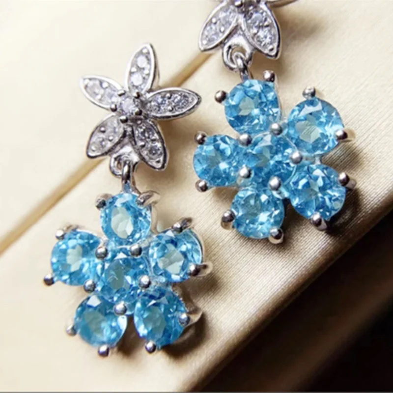 

Cute Flower Earrings with Blue/White Cubic Zircon Temperament Sweet Women's Ear Piercing Accessories Statement Jewelry, Customized color
