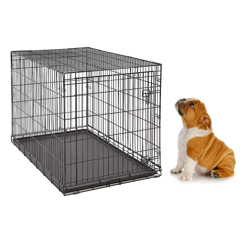 

High Quality 36 Inch Black Folding Iron Wire large Dog Kennel Cage with Plastic Cover