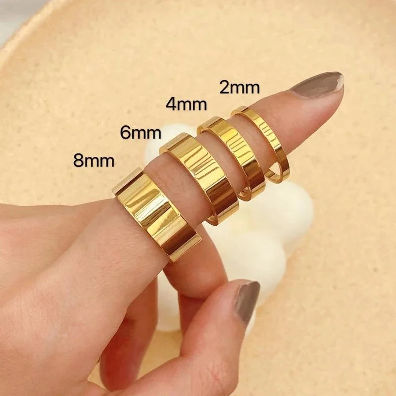 

2mm 4mm 6mm Multiple Size 18K Gold Filled Plain High Quality Band Rings Stainless Steel Smooth Wedding Finger Ring Women Men