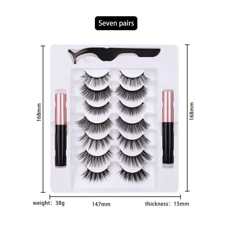 

Wholesale Private Label Lashes 3d Magnetic Eyelashes with Eyeliner Kit 7 Pairs, Natural black