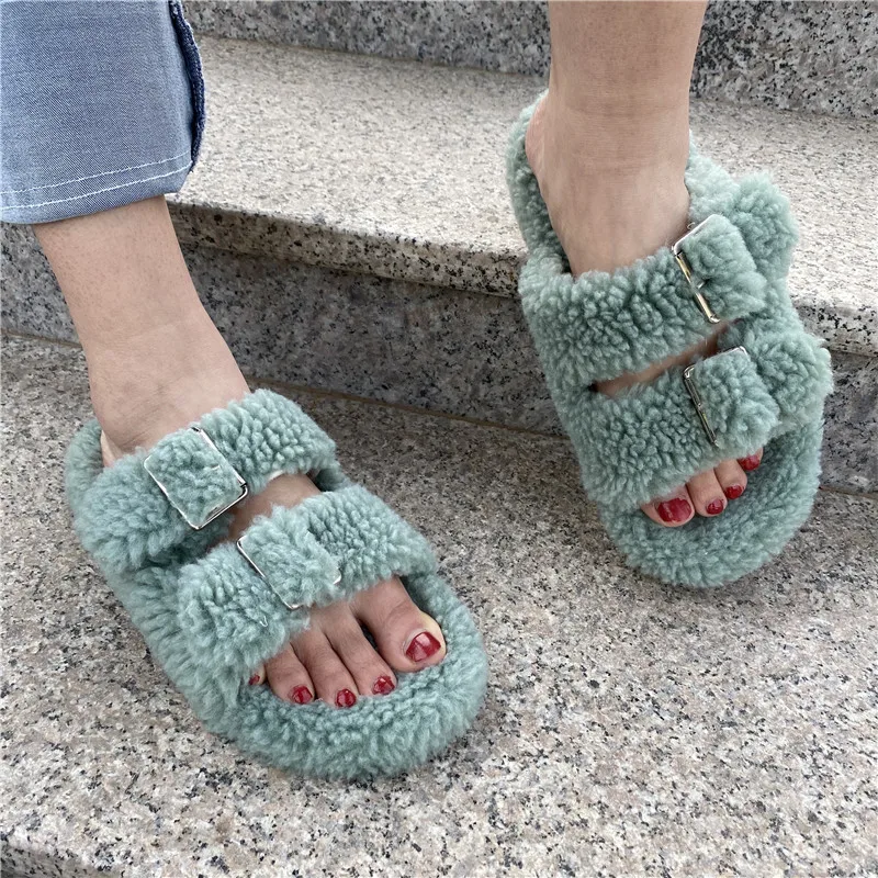 

2021 summer fur slippers faux fur slippers wholesale open-toed leather slippers, Customer's request