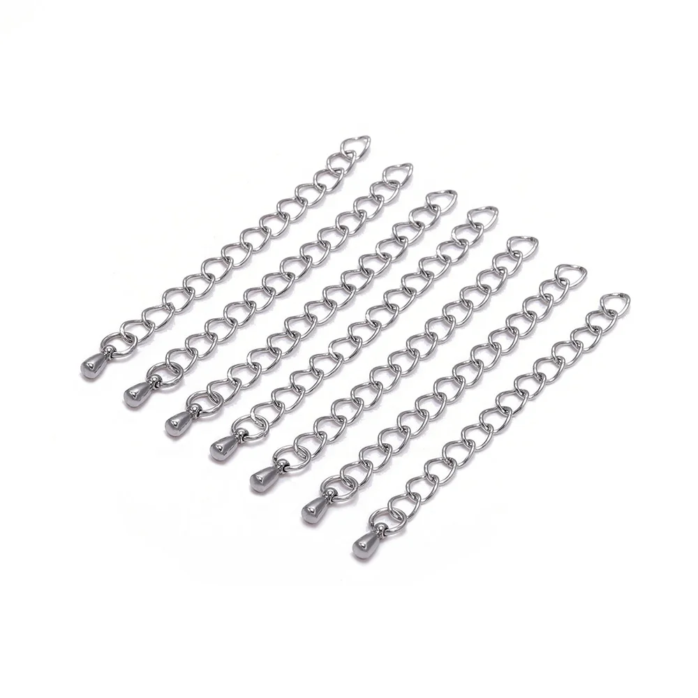 

10pcs 50/70mm Stainless Steel Extension End Chain With Water Drop Bracelet Extension Tail Chain For DIY Jewelry Making Findings, As picture