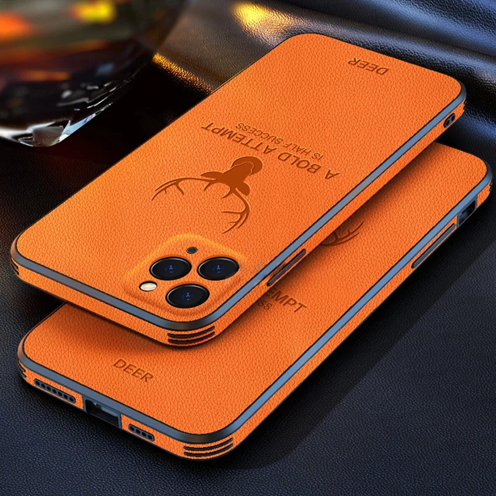 

Camera Lens Protection Silicone Leather Deer Mobile Phone Case For iPhone 12 Pro Max Mini 11 Cover Coque Fundas Para De Celular, Black/brown/blue/red