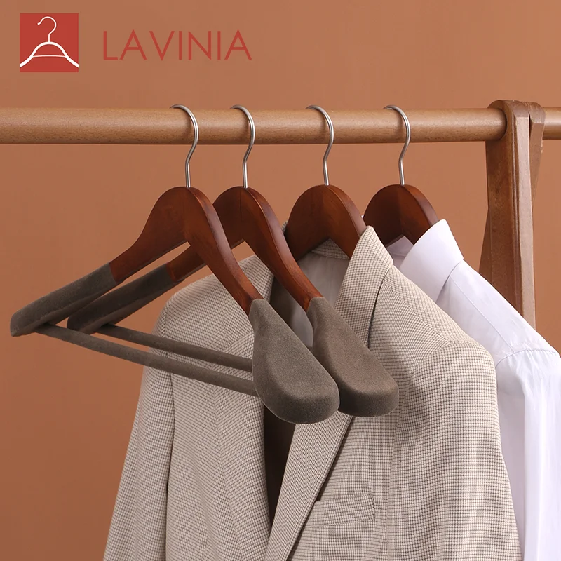 

LAVINIA New Flocking solid wood non-slip and traceless household wholesale clothes velvet hanger coat rack, Brown