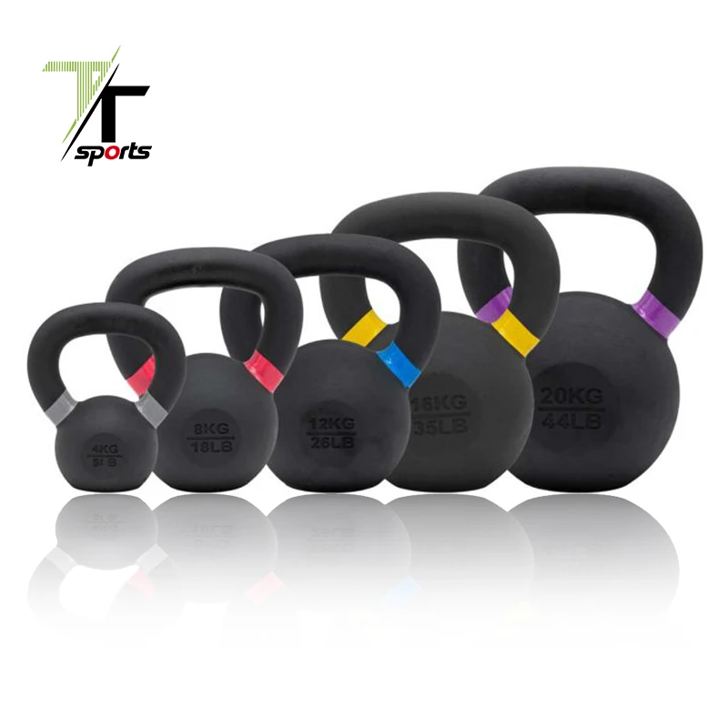 

TTSPORTS Weight Lifting Power Coated Cast Iron Competition Kettlebell, Black & customized color ring