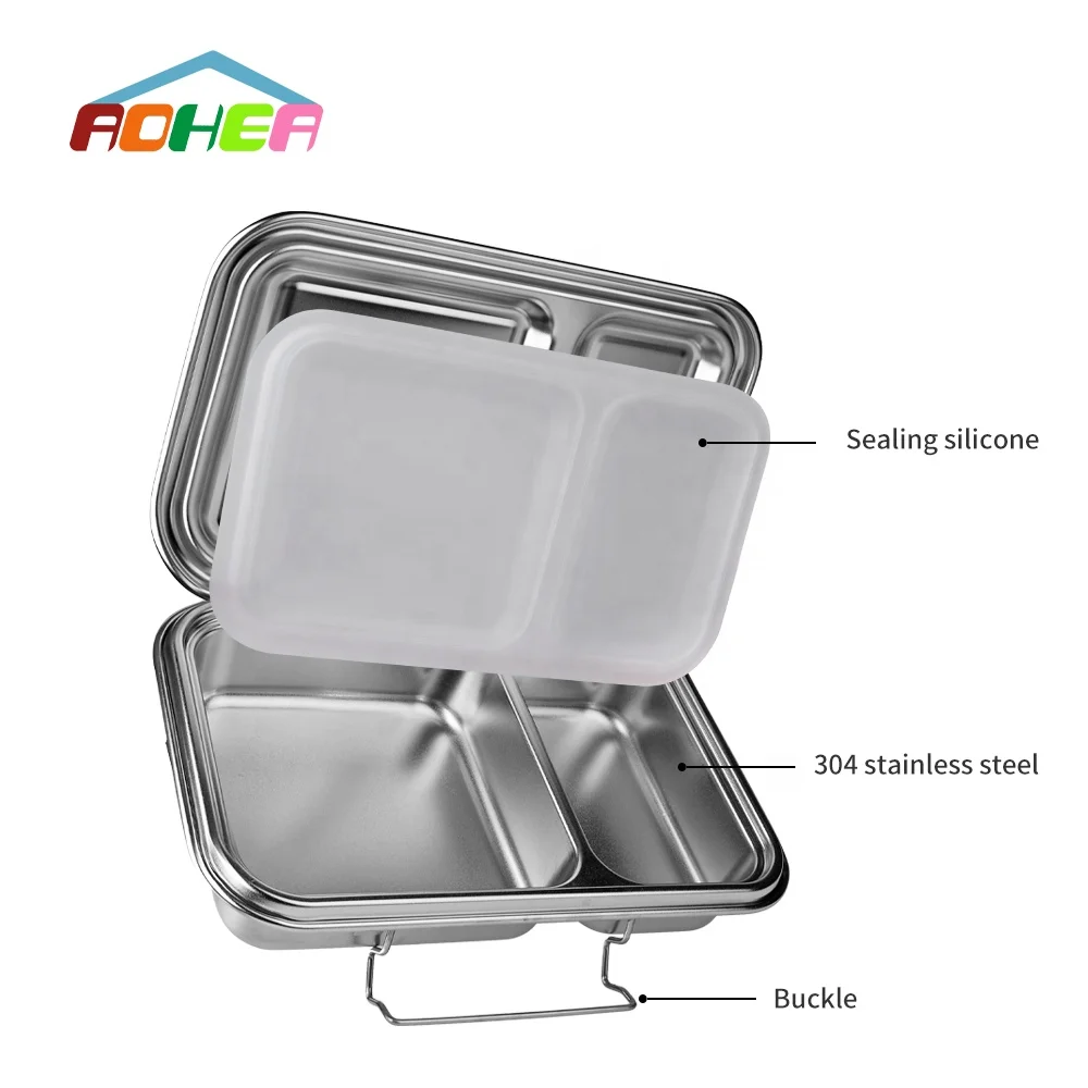 

Leak proof dishwasher safe 2 compartments metal adults lunchbox school kids 304 stainless steel bento lunch box for children