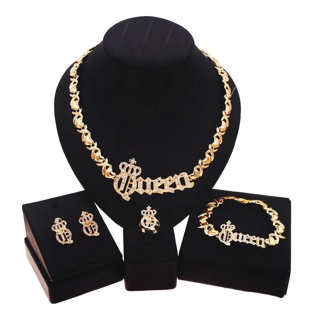 

Yulaili I Love You Hug And Kiss Queen Woman Xoxo Jewelry Set Nigeria Wedding Costume Christmas Gift Jewelry Necklace Sets X0110