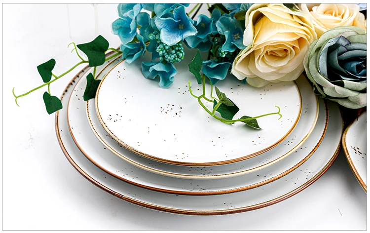 Wholesale Banquet Western Food Senior Restaurant Hospitality Tableware Unbreakable Edge White Dinner Dishware Ceramic Plates