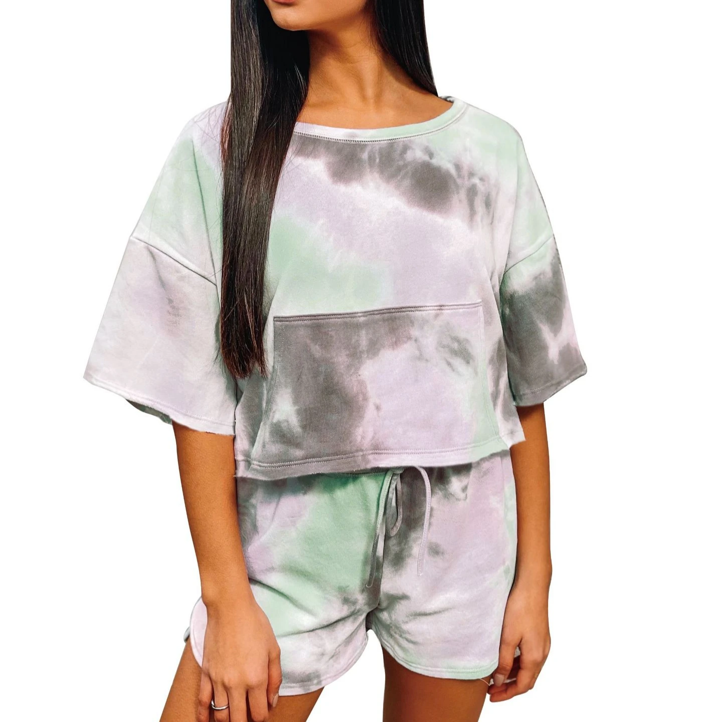 

Soft tie-dye lounge wear women pajama sets two piece short sets women's sleepwear, Picture shows